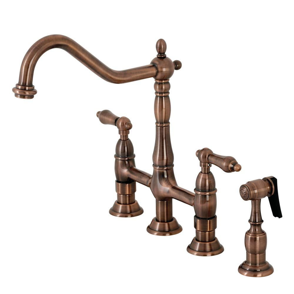 Antique Copper Brass Bridge Kitchen Faucet with Side Sprayer