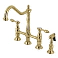 thumbnail image 1 of Kingston Brass KS1277TALBS Tudor Two-Handle 4-Hole Deck Mount Bridge Kitchen Faucet with Brass Side Sprayer in Brushed Brass, 1 of 8