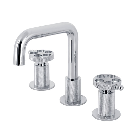 Kingston Brass KS1411RKX Webb Widespread Bathroom Faucet with Knurled Handle and Push Pop-Up Drain, Polished Chrome