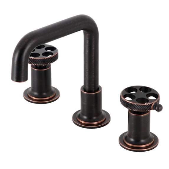 Kingston Brass KS142RKXNB Webb Widespread Bathroom Faucet with Knurled Handle and Push Pop-Up Drain, Naples Bronze