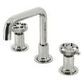 thumbnail image 1 of Kingston Brass KS142RKXPN Webb Widespread Bathroom Faucet with Knurled Handle and Push Pop-Up Drain, Polished Nickel, 1 of 8