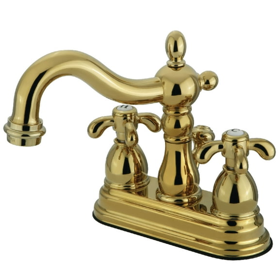 Kingston Brass KS1602TX French Country Double-Handle 4" Centerset Bathroom Faucet with Brass Pop-Up, Polished Brass