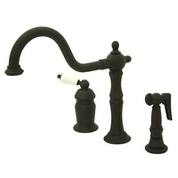 Kingston Brass Heritage Single Handle Deck Mount Widespread Kitchen Faucet with Brass Sprayer