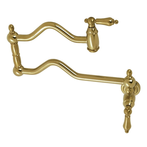 Kingston Brass KS2107AL Heritage Two-Handle 1-Hole Wall Mount Pot Filler Faucet in Brushed Brass