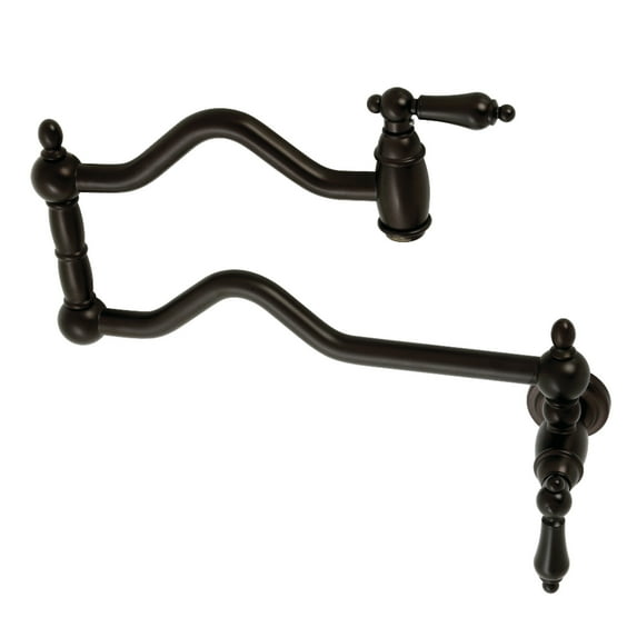 Kingston Brass KS2105AL Heritage Two-Handle 1-Hole Wall Mount Pot Filler Faucet in Oil Rubbed Bronze
