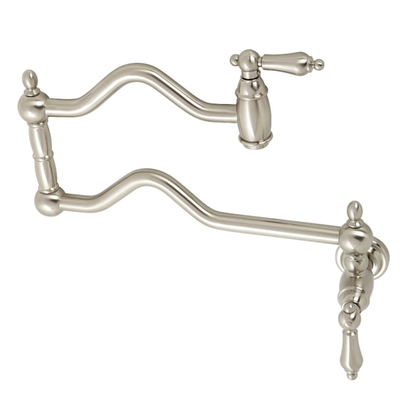 Kingston Brass KS2108AL Heritage Two-Handle 1-Hole Wall Mount Pot Filler Faucet in Brushed Nickel