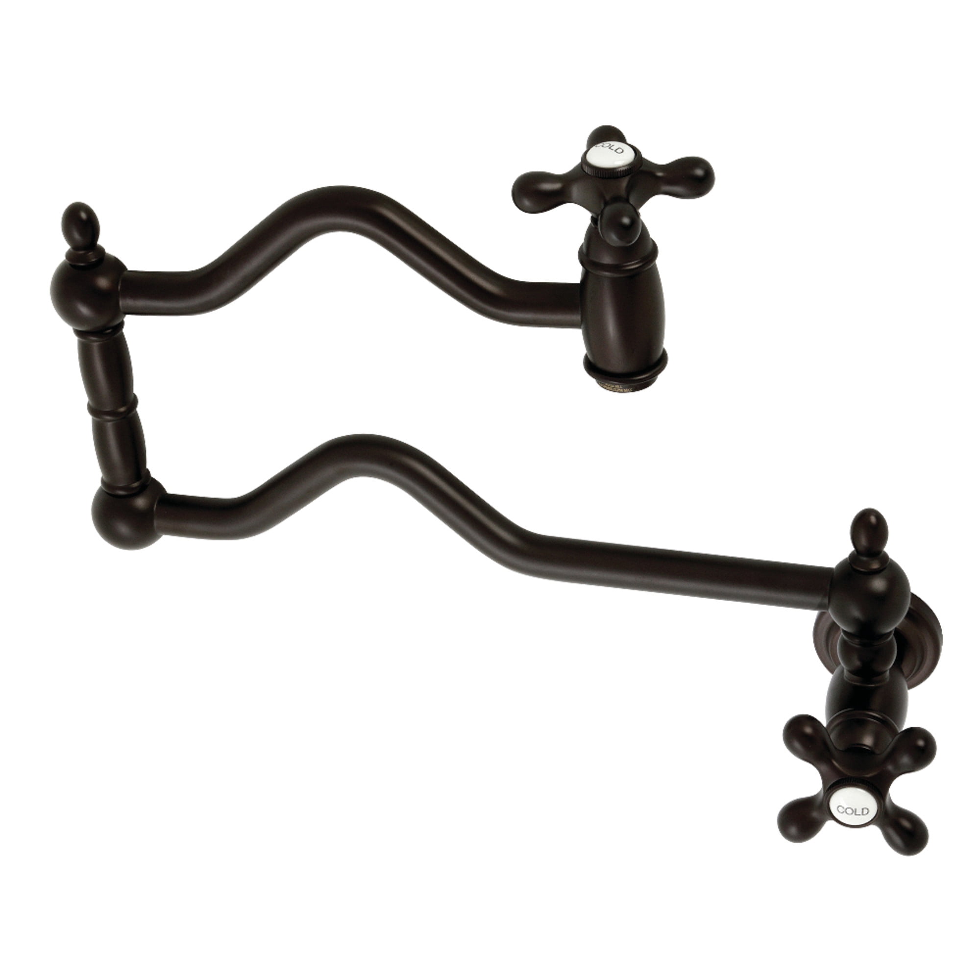 Kingston Brass KS2105AX Heritage Two-Handle 1-Hole Wall Mount Pot Filler Faucet in Oil Rubbed Bronze