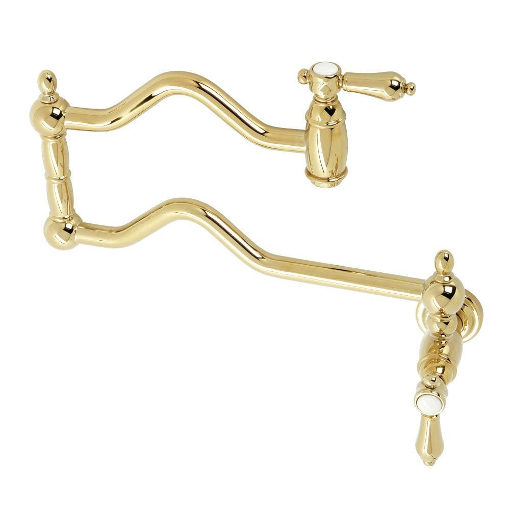 Polished Brass Dual Handle Wall Mount Pot Filler Faucet
