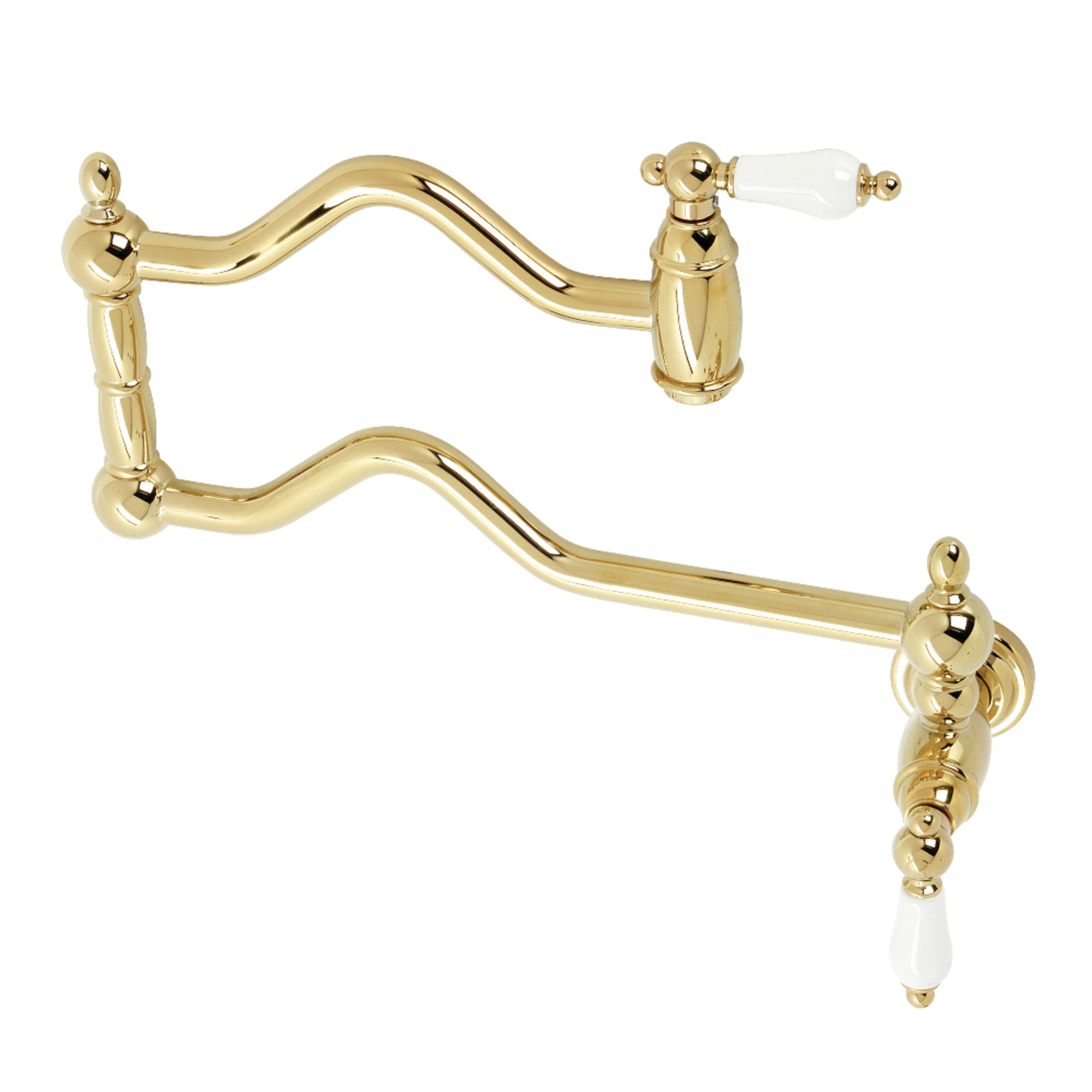 Kingston Brass KS2102PL Heritage Two-Handle 1-Hole Wall Mount Pot Filler Faucet in Polished Brass