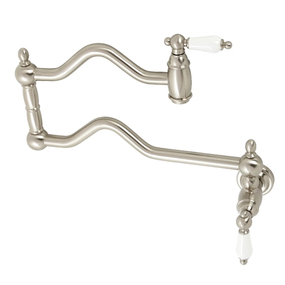 Kingston Brass KS2108PL Heritage Two-Handle 1-Hole Wall Mount Pot Filler Faucet in Brushed Nickel