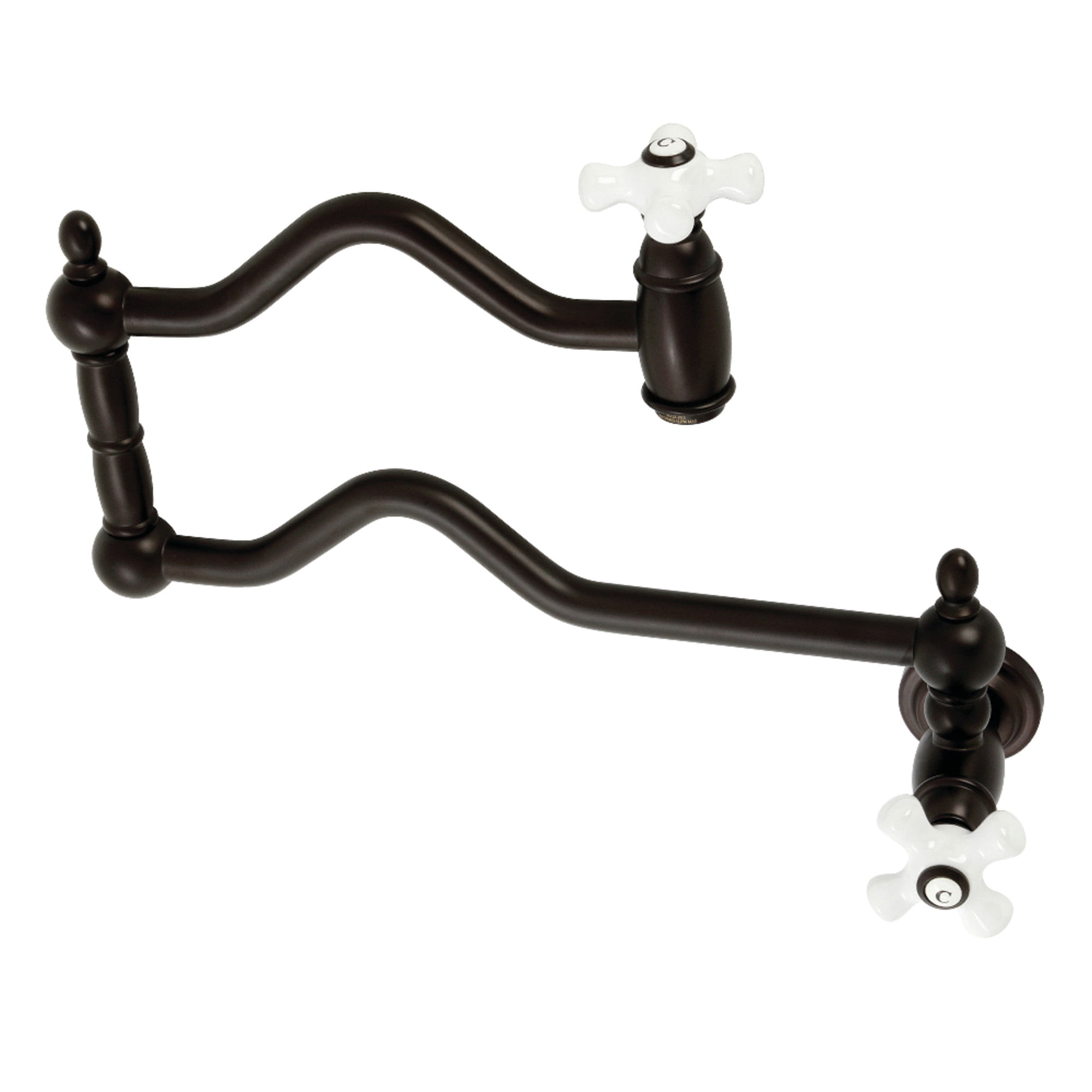 Kingston Brass KS2105PX Heritage Two-Handle 1-Hole Wall Mount Pot Filler Faucet in Oil Rubbed Bronze