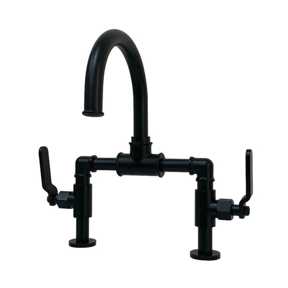Kingston Brass KS2170KL Whitaker Industrial Style Bridge Bathroom Faucet with Pop-Up Drain, Matte Black