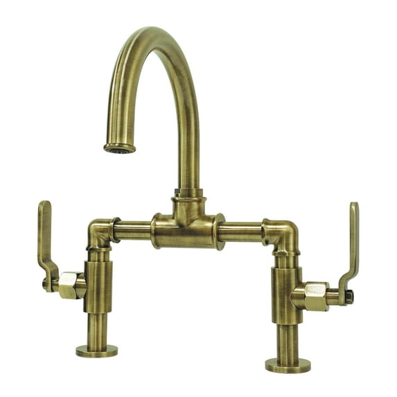 Kingston Brass KS2173KL Whitaker Industrial Style Bridge Bathroom Faucet with Pop-Up Drain, Antique Brass