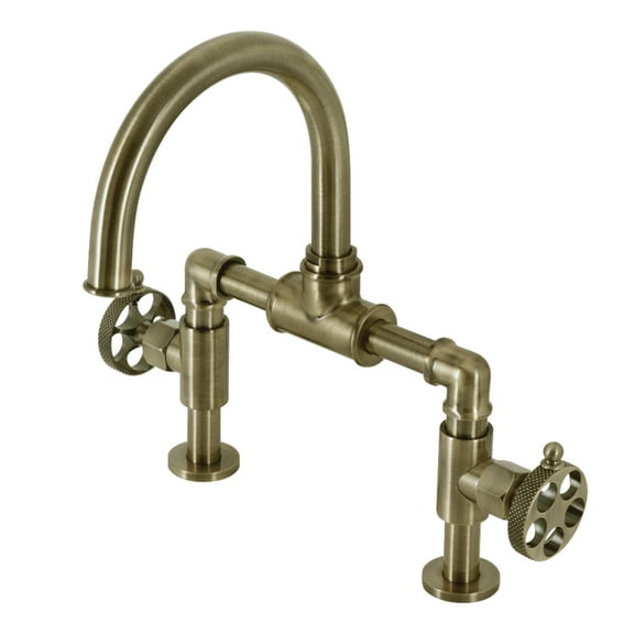 Kingston Brass KS2173RKX Webb Bridge Bathroom Faucet with Knurled Handle and Push Pop-up Drain, Antique Brass