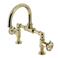thumbnail image 1 of Kingston Brass KS2172RKX Webb Bridge Bathroom Faucet with Knurled Handle and Push Pop-up Drain, Polished Brass, 1 of 7