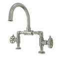 thumbnail image 1 of Kingston Brass KS2176RX Belknap Industrial Style Wheel Handle Bridge Bathroom Faucet with Pop-Up Drain, Polished Nickel, 1 of 7