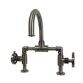 thumbnail image 1 of Kingston Brass KS217RXVN Belknap Industrial Style Wheel Handle Bridge Bathroom Faucet with Pop-Up Drain, Black Stainless, 1 of 7