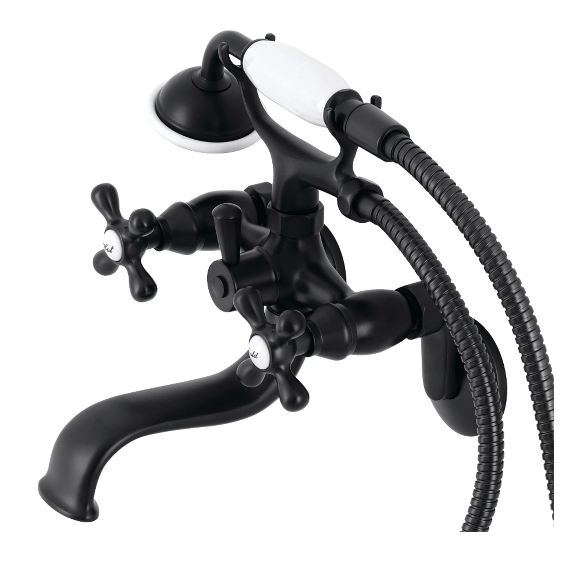 Kingston Brass KS226MB Kingston Wall Mount Tub Faucet with Hand Shower, Matte Black