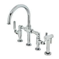 Kingston Brass KS2331KL Whitaker Two-Handle 4-Hole Deck Mount Industrial Style Bridge Kitchen Faucet with Brass Side Sprayer in Polished Chrome