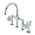 thumbnail image 1 of Kingston Brass KS2331RX Belknap Two-Handle 4-Hole Deck Mount Industrial Style Bridge Kitchen Faucet with Brass Side Sprayer in Polished Chrome, 1 of 7