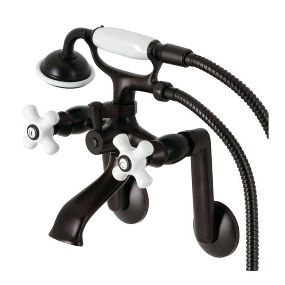 Kingston Brass KS269PXORB Kingston Three-Handle 2-Hole Tub Wall Mount Clawfoot Tub Faucet with Hand Shower in Oil Rubbed Bronze