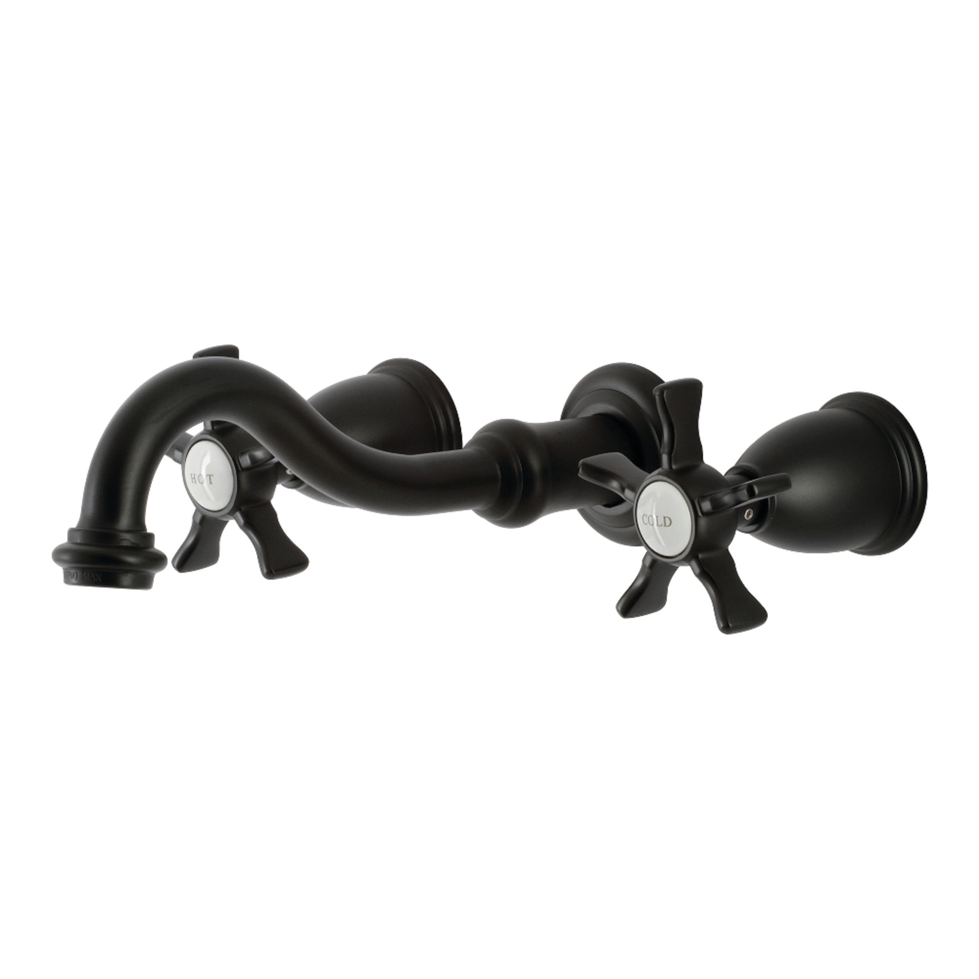 Kingston Brass KS3120NX Hamilton Double-Handle 3-Hole Wall Mount Bathroom Faucet in Matte Black