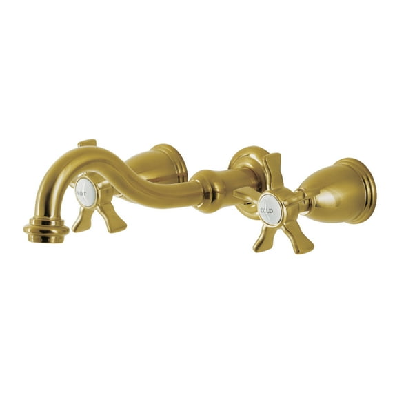 Kingston Brass KS3127NX Hamilton Double-Handle 3-Hole Wall Mount Bathroom Faucet in Brushed Brass