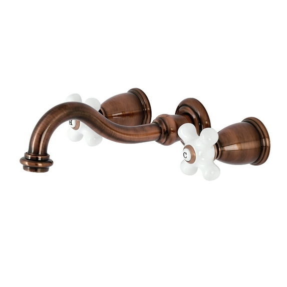 Kingston Brass KS312PXAC Vintage Double-Handle Wall Mount Bathroom Faucet, Antique Copper