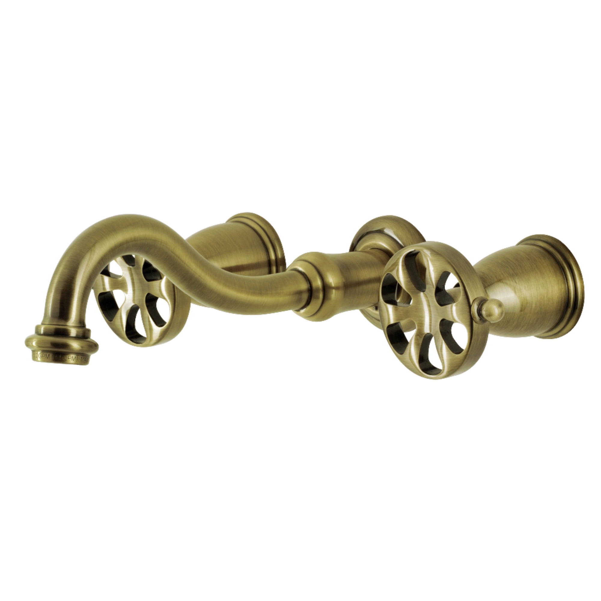 Kingston Brass KS3123RX Belknap Double-Handle Wall Mount Bathroom Faucet, Antique Brass
