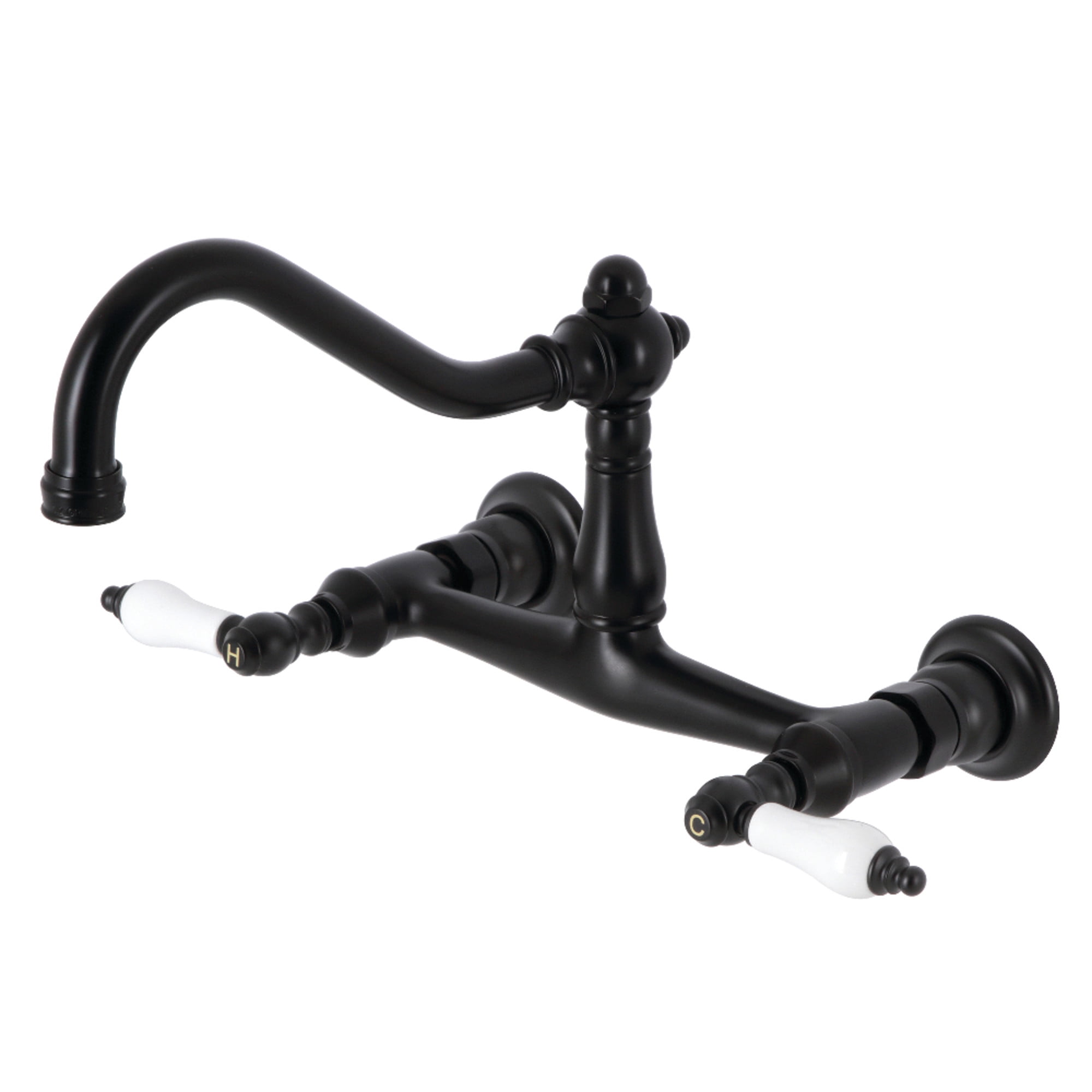 Matte Black Vintage Wall Mount Bathroom Faucet with Dual Handles