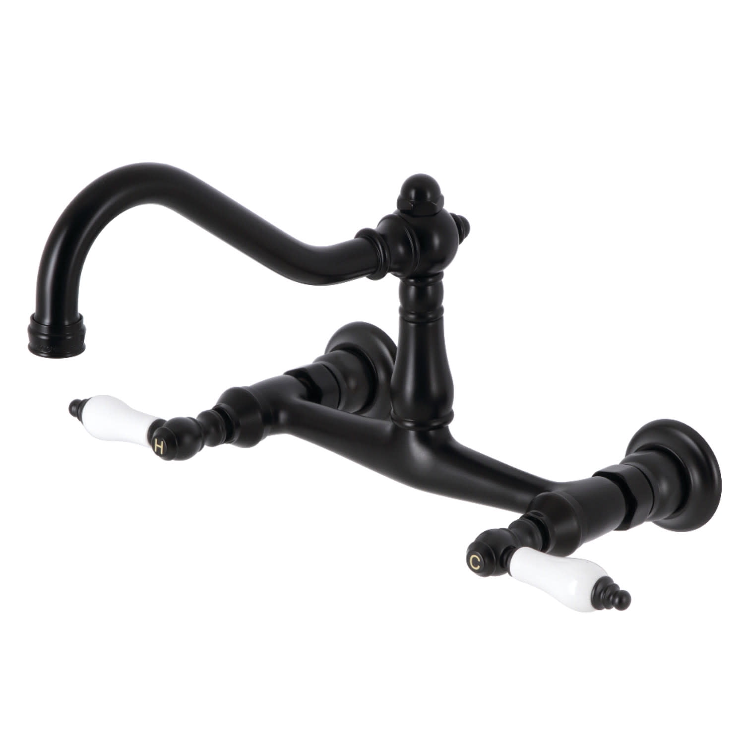 Matte Black Vintage Wall Mount Bathroom Faucet with Dual Handles