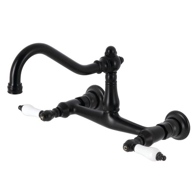 Matte Black Vintage Wall Mount Bathroom Faucet with Dual Handles
