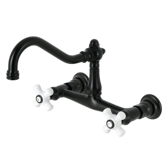 Kingston Brass KS3240PX Vintage Double-Handle Wall Mount Bathroom Faucet, Matte Black