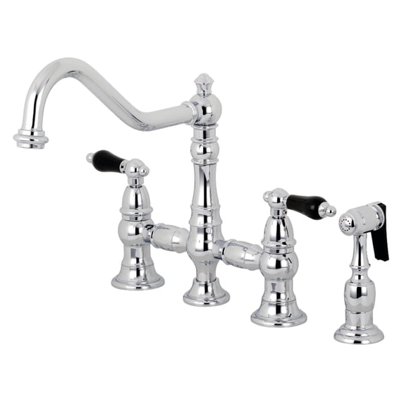 Kingston Brass KS3271PKLBS Duchess Bridge Kitchen Faucet with Brass Side Sprayer, Polished Chrome