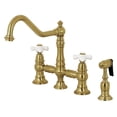 thumbnail image 1 of Kingston Brass KS3277PXBS Restoration Bridge Kitchen Faucet with Brass Side Sprayer, Brushed Brass, 1 of 7