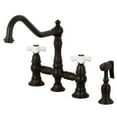 thumbnail image 1 of Kingston Brass KS3275PXBS Restoration Bridge Kitchen Faucet with Brass Side Sprayer, Oil Rubbed Bronze, 1 of 8