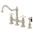 thumbnail image 1 of Kingston Brass KS3276PXBS Restoration Bridge Kitchen Faucet with Brass Side Sprayer, Polished Nickel, 1 of 8