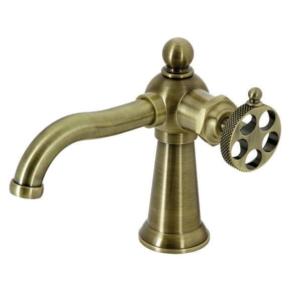 Kingston Brass KS3543RKX Webb One-Handle Single-Hole Bathroom Faucet with Knurled Handle and Push Pop-Up Drain, Antique Brass