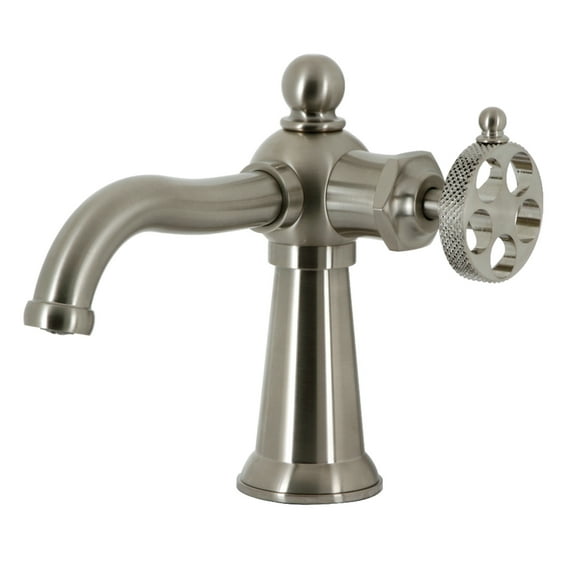 Kingston Brass KS3548RKX Webb One-Handle Single-Hole Bathroom Faucet with Knurled Handle and Push Pop-Up Drain, Brushed Nickel