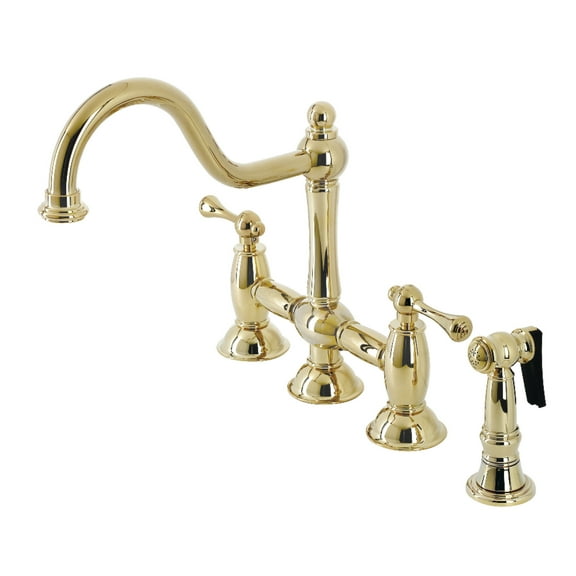 Kingston Brass KS3792BLBS Restoration Bridge Kitchen Faucet with Brass Side Sprayer, Polished Brass