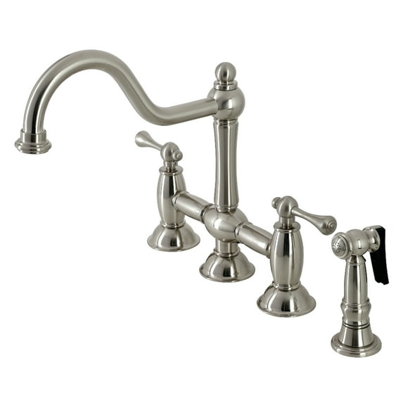 Kingston Brass KS3798BLBS Restoration Bridge Kitchen Faucet with Brass Side Sprayer, Brushed Nickel