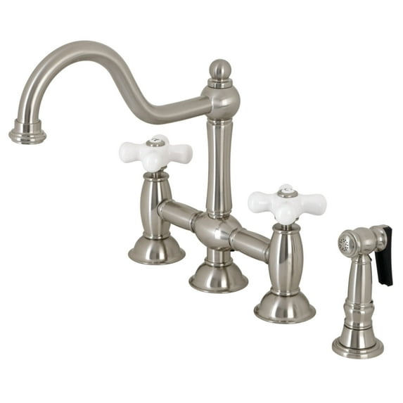 Kingston Brass Ks379.Pxbs Restoration 1.8 GPM Widespread Bridge Kitchen Faucet - Nickel