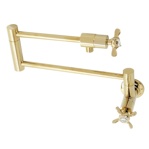 Kingston Brass KS4102BEX Essex Two-Handle 1-Hole Wall Mount Pot Filler Faucet in Polished Brass