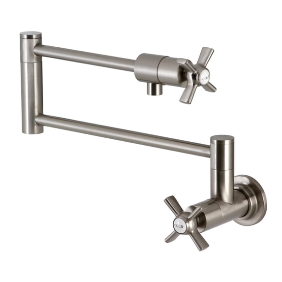 Kingston Brass KS4108ZX Millennium Two-Handle 1-Hole Wall Mount Pot Filler Faucet in Brushed Nickel