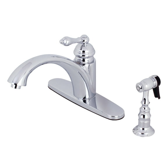 Kingston KS6571ALBS Vintage Single-Handle Kitchen Faucet with Brass Sprayer, Polished Chrome