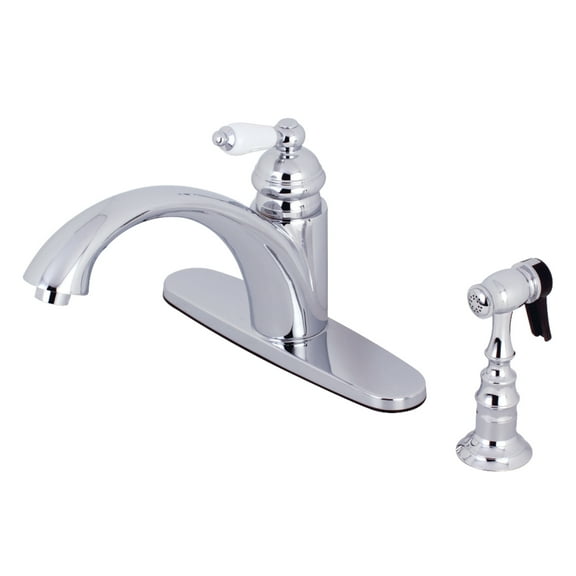 Kingston KS6571PLBS Vintage Single-Handle Kitchen Faucet with Brass Sprayer, Polished Chrome