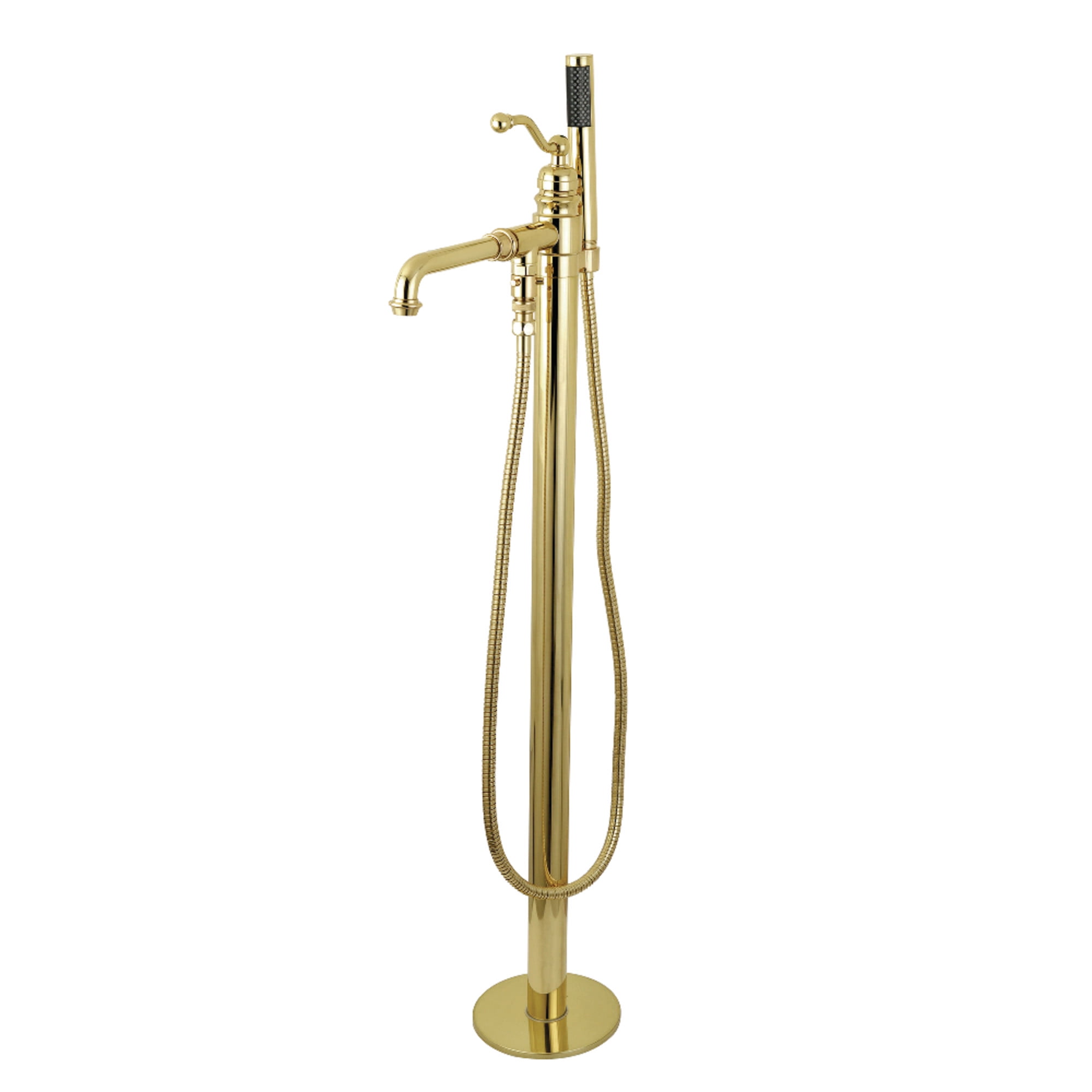 Kingston Brass KS7032ABL English Country Freestanding Tub Faucet with Hand Shower, Polished Brass
