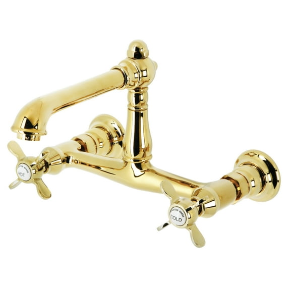 Kingston Brass KS7242BEX Essex Double-Handle Wall Mount Bathroom Faucet, Polished Brass
