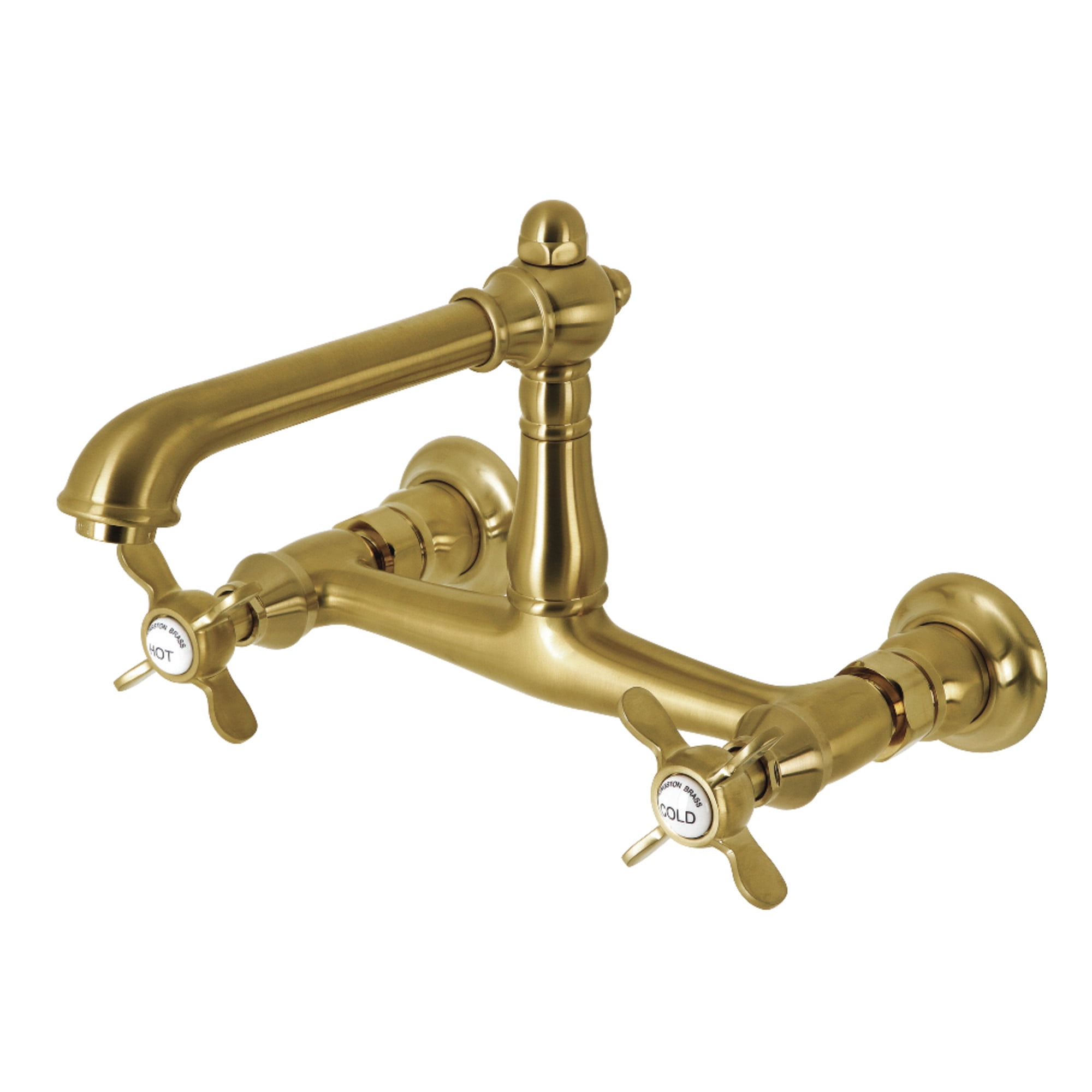 Kingston Brass KS7247BEX Essex Double-Handle Wall Mount Bathroom Faucet, Brushed Brass