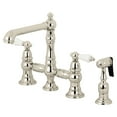 thumbnail image 1 of Kingston Brass KS7276PLBS English Country Bridge Kitchen Faucet with Brass Side Sprayer, Polished Nickel, 1 of 8